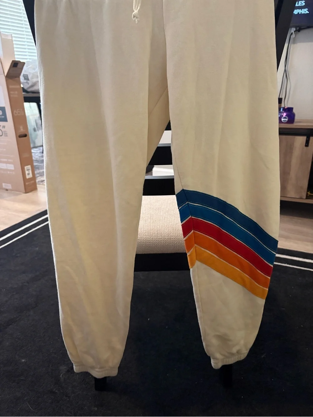 Aviator Nation Cream Hoodie with Yellow and Orange Stripe Accent - Picture 3 of 4